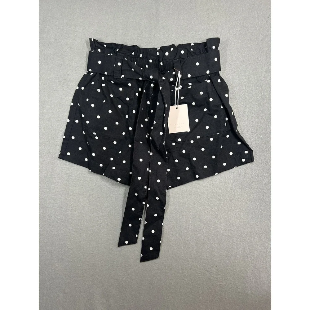 NWT‎ LC Lauren Conrad Women's Small Black White Polka Dot Paperbag Waist Shorts